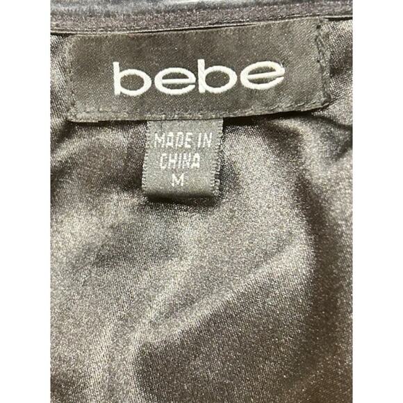 Bebe Black Satin Panel Bodycon Mini Dress with Embellished Halter Neck – Size M - Picture 4 of 7